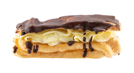 isolated photo of eclair with chocolate icing
