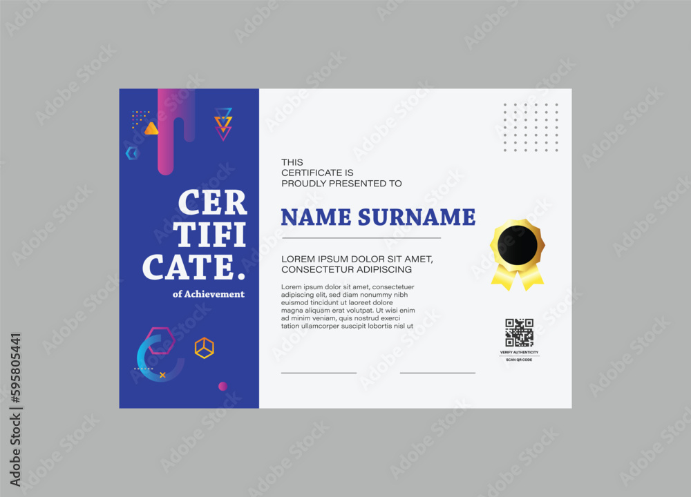 Poster modern design certificate template with abstract geometric background in horizontal a4 size