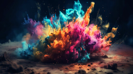 Clouds of colorfull holy powder. Generative AI