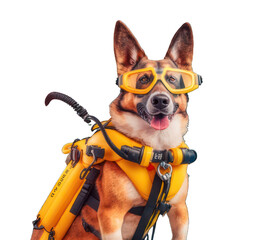 Dog wearing swimming costume