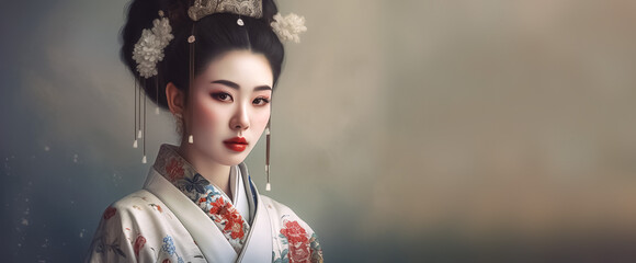 The geisha painting is a breathtaking portrayal of her beauty and elegance, capturing the symbol of her character with remarkable precision and skill. It was generated by AI.