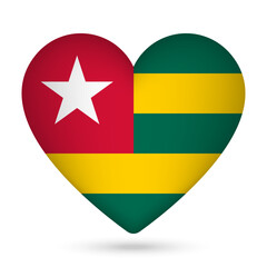 Togo flag in heart shape. Vector illustration.