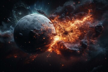 Obraz na płótnie Canvas Two planets collide and explode as a supernova. Generative AI