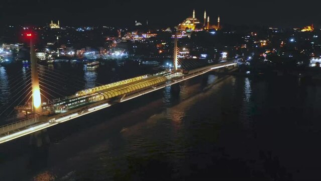 drone, golden horn, haliç, bridge, time lapse, hyperlapse, mosque, city scape