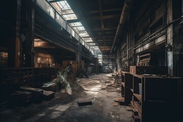 Abandoned industrial space. Generative AI