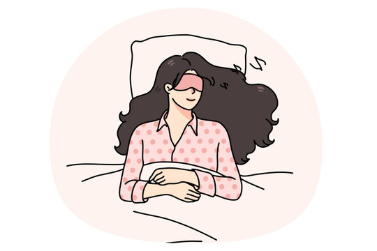 sleeping woman in bed with eye mask clip art preview