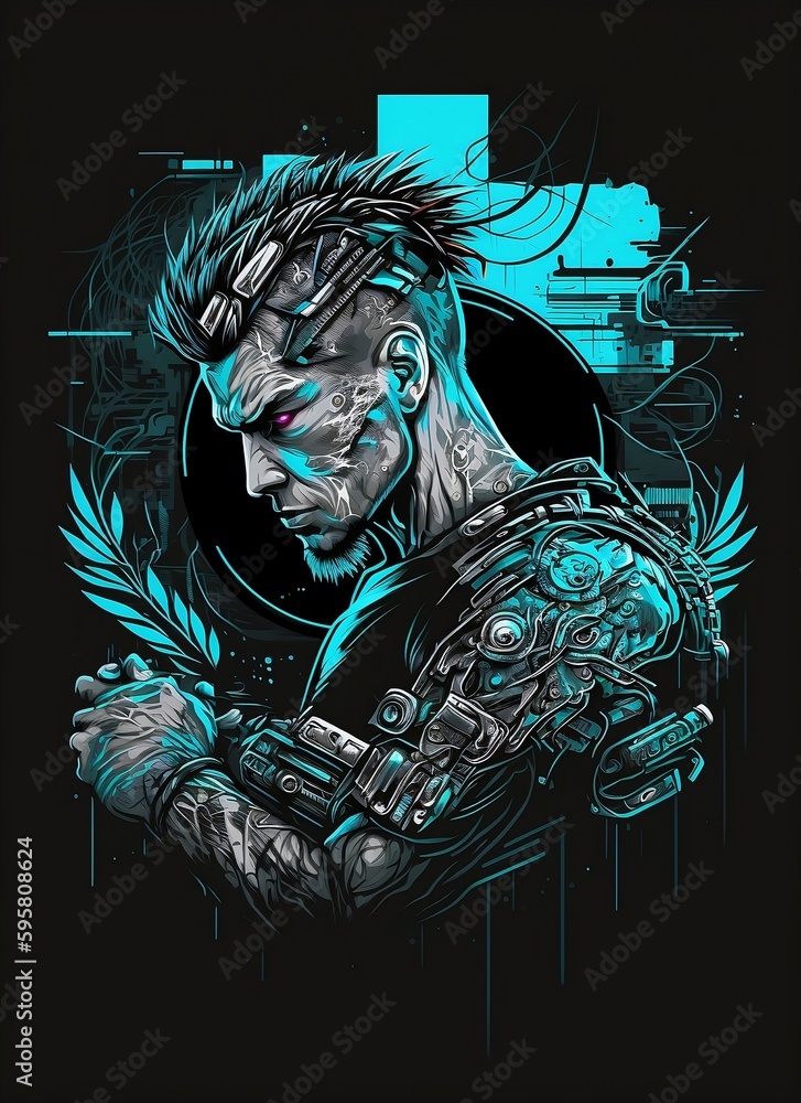 Canvas Prints Cyberpunk T shirt Design. Illustration of a Colored Glitch.