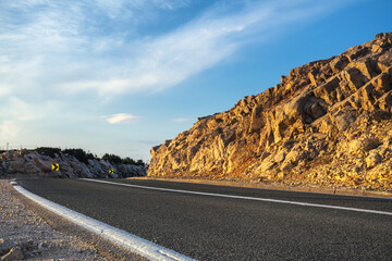 An asphalt road running past a beautiful viewpoint on the Island of Pag,Croatia.