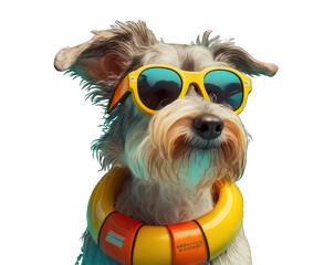 Dog wearing swimming costume