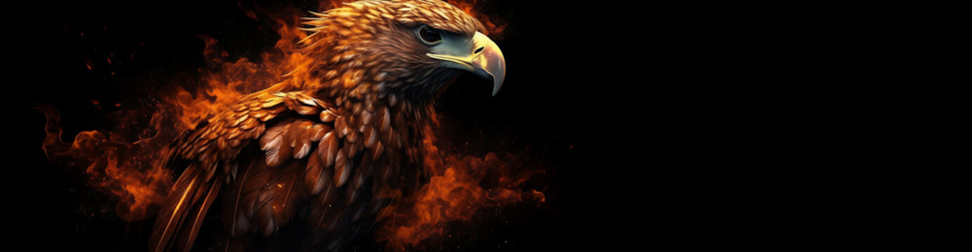 A bald eagle head with fire background. Concept: fierce of the USA with copy space, Generative ai, 