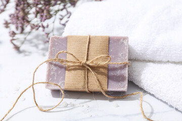Obraz na płótnie Canvas Concept of bath and skin care accessories - soap