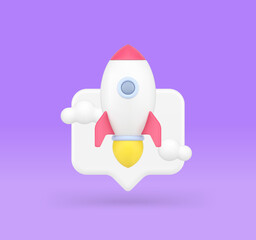 Business startup launching rocket quick tips start targeting marketing solution 3d icon vector