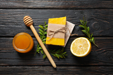 Concept of bath and skin care accessories - soap