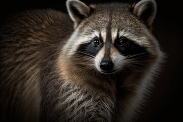Fototapeta premium portrait of a raccoon on a black background, studio shot. Generative AI