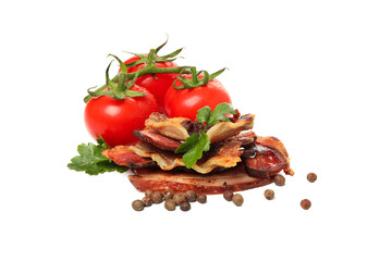 Fried bacon, fried food, isolated on white background, png