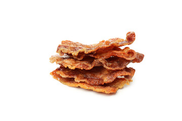 Fried bacon, fried food, isolated on white background, png