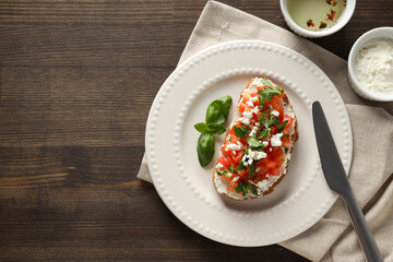 Toasts with grilled vegetables, space for text