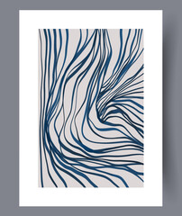 Abstract lines chaotic template wall art print. Contemporary decorative background with template. Printable minimal abstract lines poster. Wall artwork for interior design.