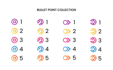 Fototapeta na wymiar Colorful bullet arrow point number collection with gradient free vector