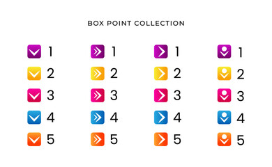 Colorful square number bullet list collection with gradient free vector
