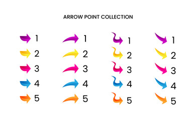 Colorful bullet arrow point number collection with gradient free vector