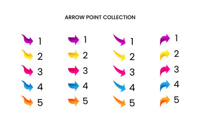 Colorful bullet arrow point number collection with gradient free vector