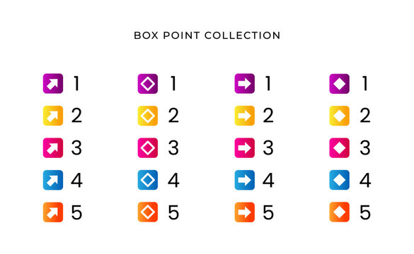Colorful square number bullet list collection with gradient free vector