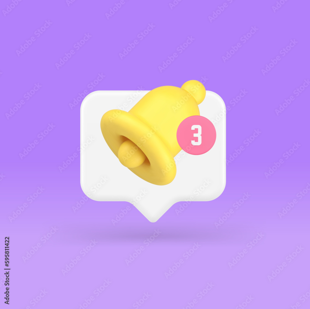 Poster incoming reminder alert sound notification application ring bell message inbox 3d icon vector