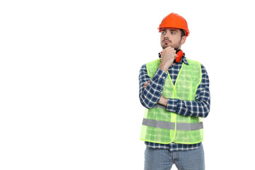 Young man civil engineer, isolated on white background