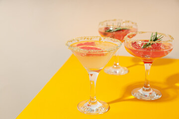 Grapefruit cocktail, alcohol or non alcoholic drink for party, space for text