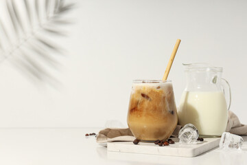 Cold drink for refreshing - ice coffee, space for text