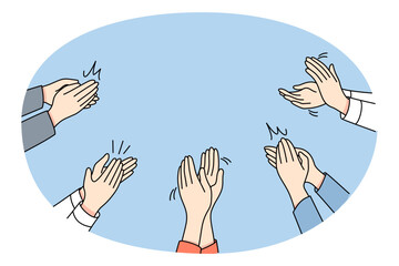 Close up of diverse people clap hands show appreciation and acknowledgement. Men and women businesspeople applaud feel grateful thankful for presenting. Vector illustration.