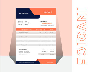 Creative Business Invoice Template. Professional Colorful Invoice Template. Modern Payment Agreement Design.