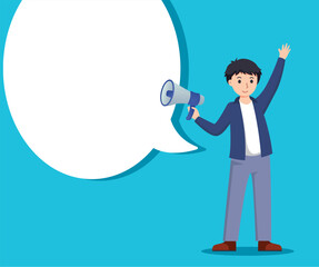 man holding megaphone. media marketing vector illustration