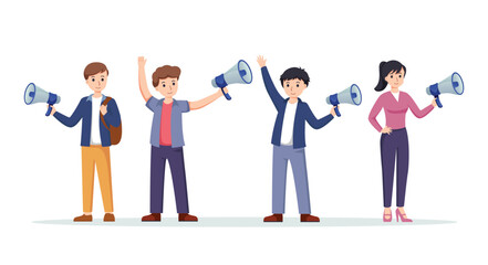 Obraz premium set of people holding megaphone. media marketing vector illustration 