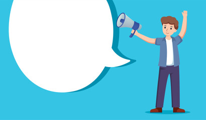 man holding megaphone. media marketing vector illustration