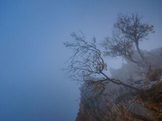 Sunset light over hills around of the Babadag mountain