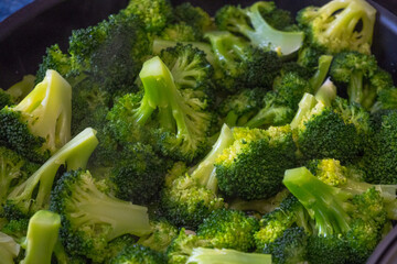 Cooking broccoli. Broccoli in a pan.Healthy proper nutrition. 