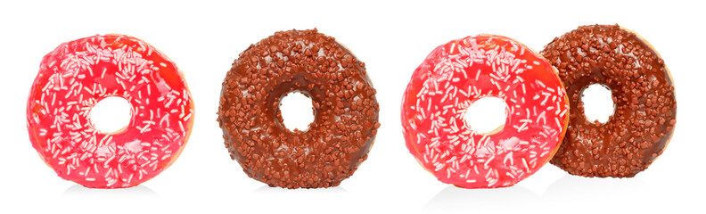 Set of Donuts with sprinkles on transparent background 