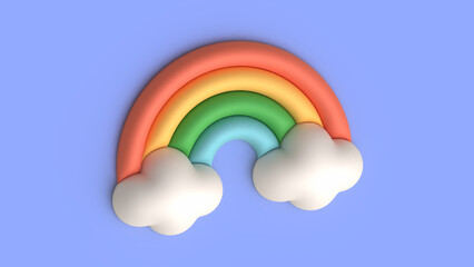 3d Rainbow with Clouds Cartoon Style Weather Phenomenon Concept. 3D illustration, 3D rendering.