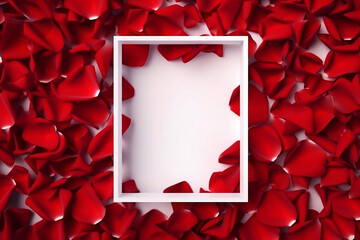Red Rose Petals in Circular Frame on Red Background