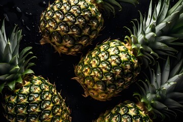 Fresh pineapple seamless background, adorned with glistening droplets of water.