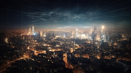 Fototapeta premium Futuristic City Background, Technological Graphic Details, Urban Landscape, Sci-Fi Metropolis, Generative AI Illustration