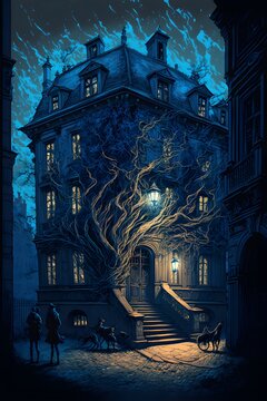 Old House Prague Enchanted Mystical Curse Magic Complex Wide View Color Pen And Ink Illustration Realistic Maximalist Spectacular Details 8K Concept Art Cinematic Atmospheric Epic Composition 