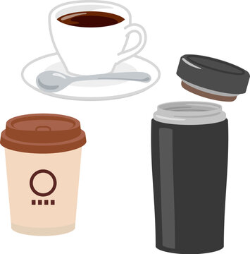 コーヒーカップと紙コップとタンブラー