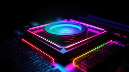 Neon Glowing CPU and GPU Cooler, Gaming Computer Enthusiast Setup, High-Performance System, Generative AI Illustration