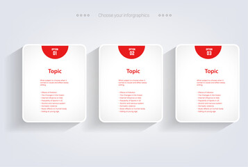 infographic otions vector for editable elements of Presentation Infograpics template. Business concept with 3 number options and marketing icons. Vector illustration