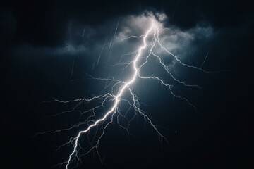 Naklejka na ściany i meble A lightning bolt in a dark blue sky. Generative AI