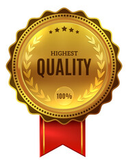 Highest quality mark. Golden badge for best product
