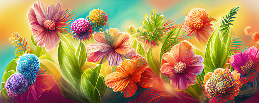 Abstract colorful summer flower background wallpaper design (Generative AI)